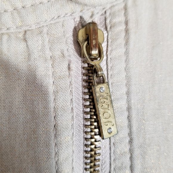 Jolt Metallic Gold Cropped Military Style Jacket w/ Exposed Asymmetrical Zipper - Picture 2 of 7